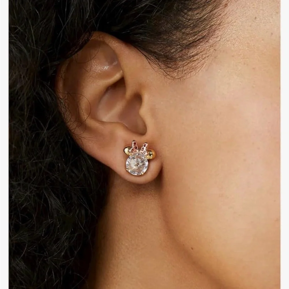 kate spade Gold-Tone Minnie Mouse Crystal Stud Earrings with Pink Bows - Picture 2 of 4